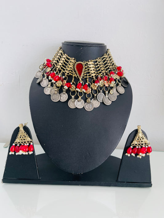 Afghan coins beads choker