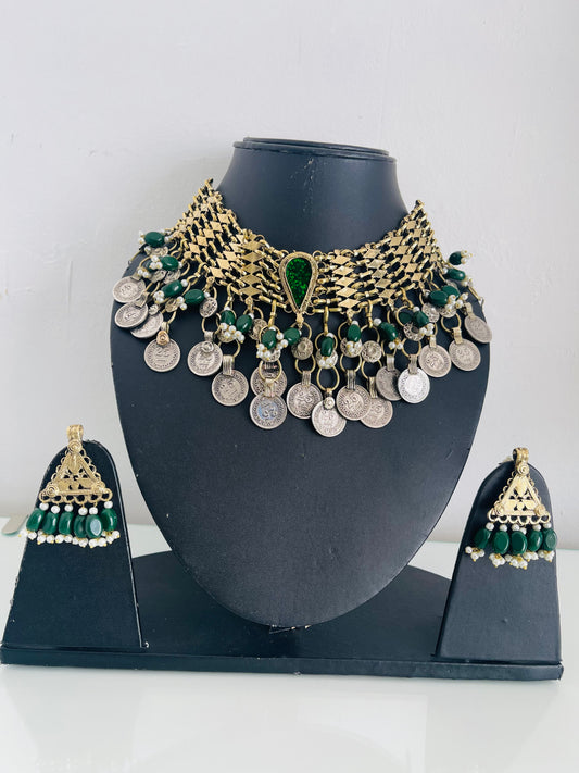 Afghan coins beads choker