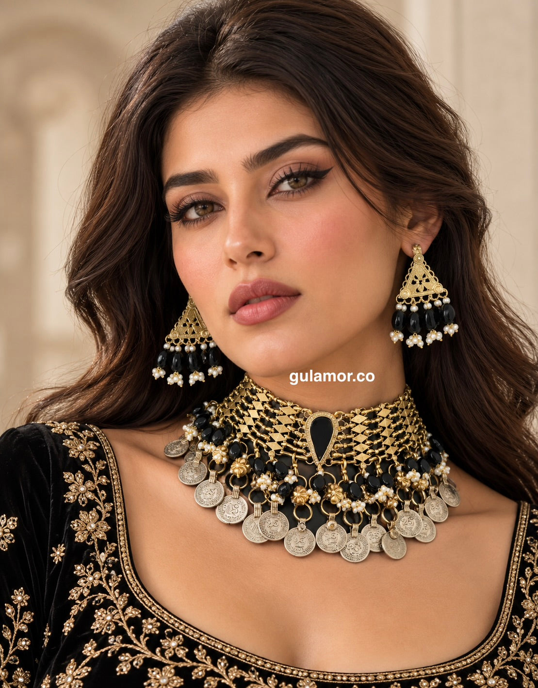 Afghan coins beads choker
