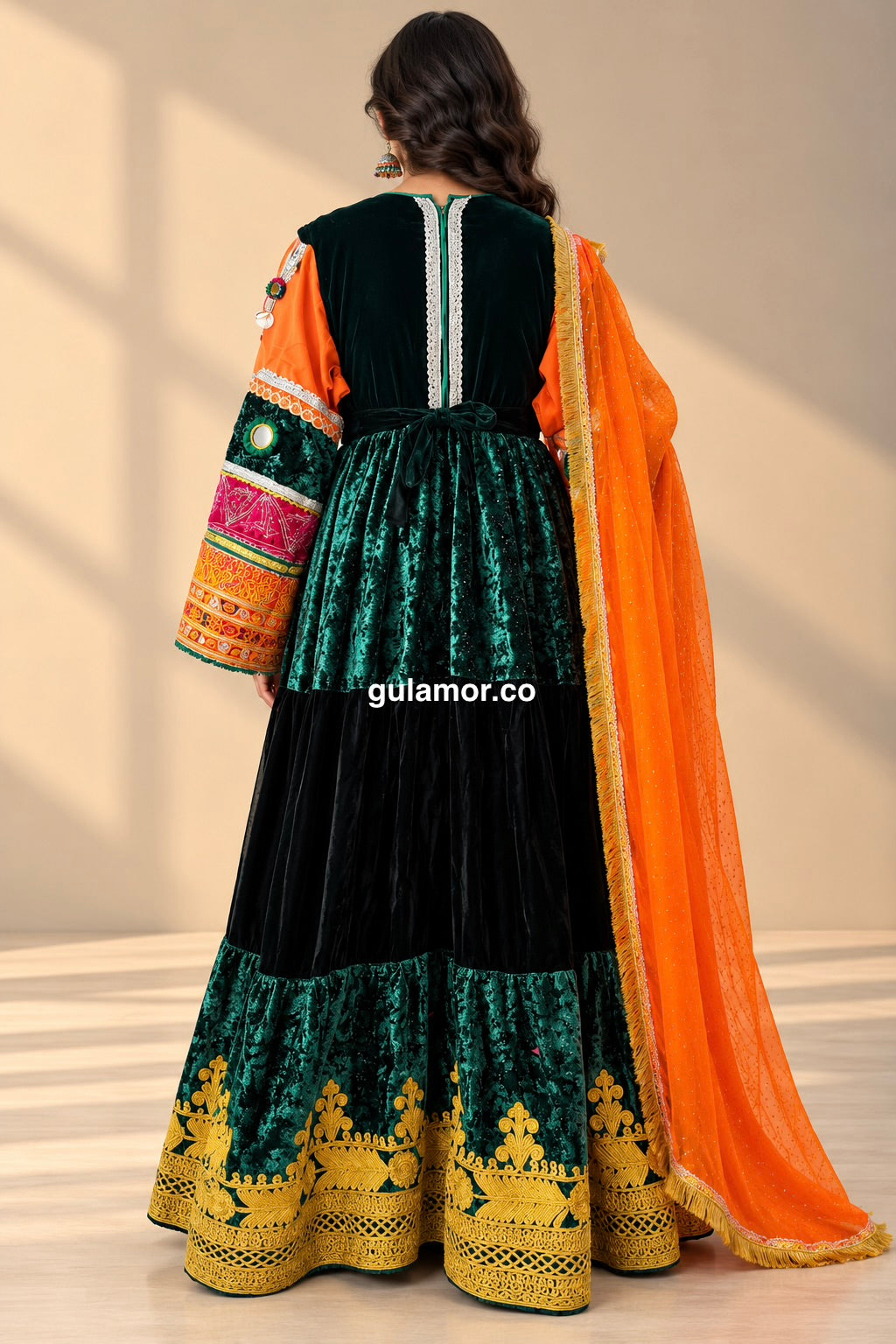 Emerald Green Velvet Afghan Maxi Dress – Traditional Afghan Elegance